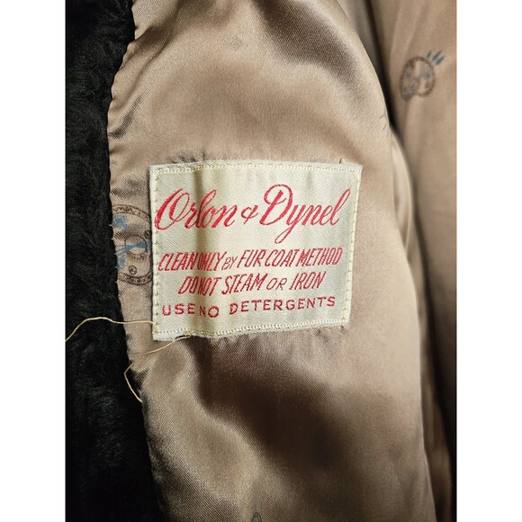 Vintage Brown Faux Fur Swing Coat Plush Satin Lined Womens Jacket Heavy Winter M - Picture 5 of 8